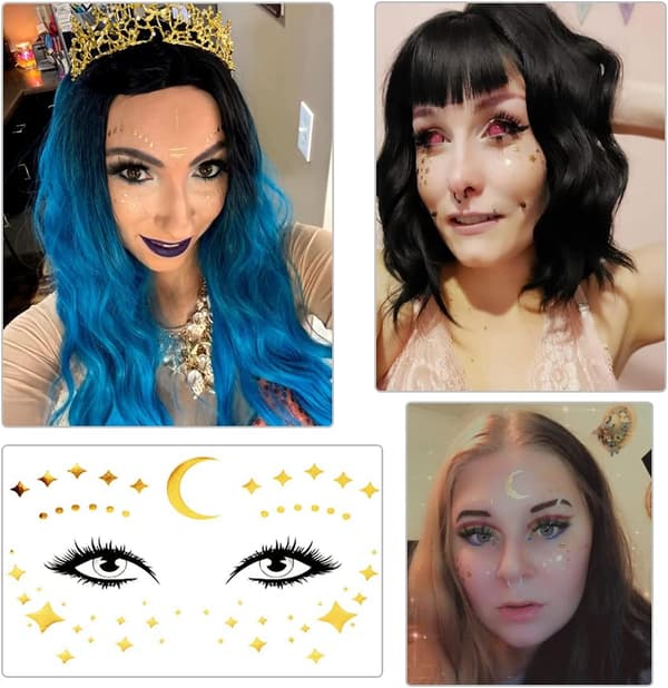 14 ark midlertidige ansiktstatoveringer, ansiktsklistremerker glitter metallic