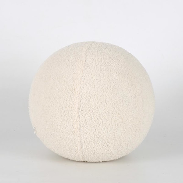 Plysch rund ullkudde nordisk bollformad enfärgad fylld mjuk kudde för soffa kontors midjestöd. white 28cm0.40kg