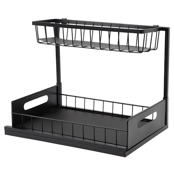 L-formet under vask Organizer 2-etasjers bæreevne 50lbs Multi Bruk Skyv ut skap Organizer for kjøkken Bad Svart