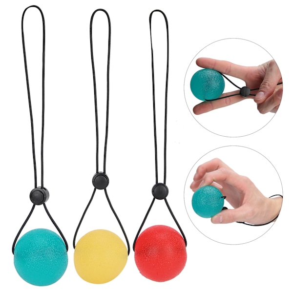 3st Stressrelief Grip Ball Hand Handled Rehabilitering Styrketräning Massageboll (Gul 15 Grader Röd 25 Grader Grön 35 Grader)
