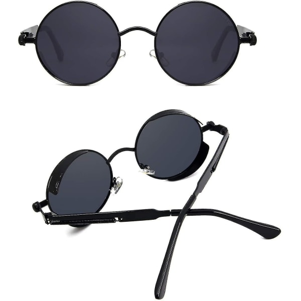 Runde solbriller Steampunk Style Runde vintage polariserte solbriller Retro Eyewear Uv400 beskyttelse
