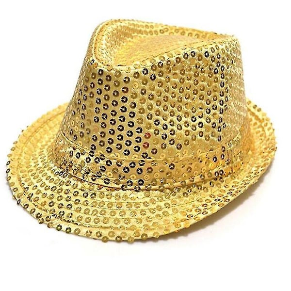 Sequin Cowboyhat i Guld med Sløjfe og Handsker - Voksen Størrelse