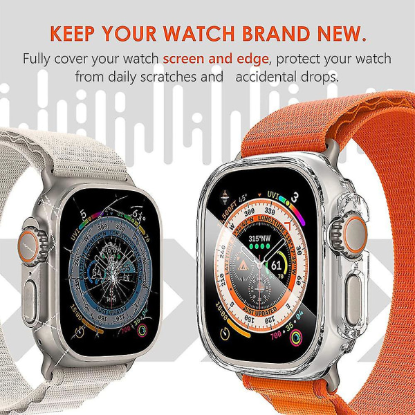 Til Apple Watch 8 Ultra etui, hærdet glas beskyttelsesfilm og hårde pc-bumpersæt red 2pcs