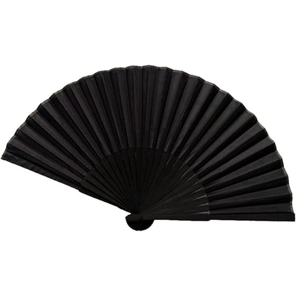 Klassisk kinesisk stil liten fläkt, ren svart sidenfläkt och svart fläktväska black