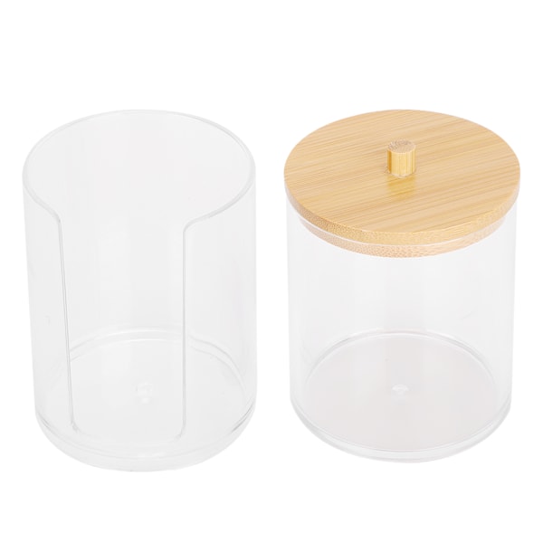 2 i 1 gennemsigtig krydderboks vatpind opbevaringsboks Desktop Organizer med bambuslåg 2 i 1