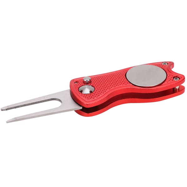 Golf Green Fork Rustfrit stål foldbart Golf Divot reparationsværktøj med knap MagneticRed