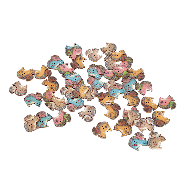 Håndverksknapper 3 cm Lange, Robuste Treknapper i Retro Dyrestil, Assorterte Farger, Lette Treknapper for Sying, DIY-dekorasjon, Ekorndesign, 50 stk