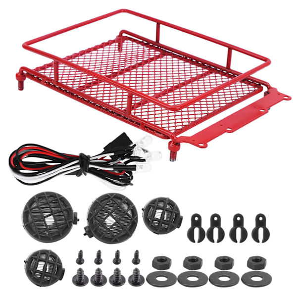 Metallinen kattoteline LED-valoilla Sopii MN 1/12 RC Crawler MN90 / MN90KRed