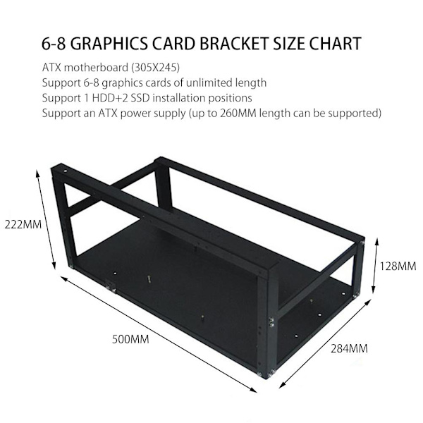 Open Air Miner Mining Frame Rig Case Upp till 6-8 GPU SECC Mining Frame