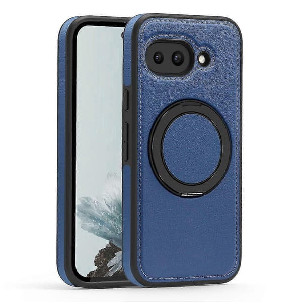 Til Google Pixel 9a-cover med ringstativ kompatibelt med MagSafe PU-læder bagside - grå Multicolor Sapphire