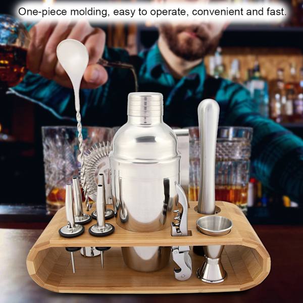 11 osan cocktail-sekoitussetti ruostumattomasta teräksestä, baarimikkokirja, Martini-työkalut, baarisetti puupohjaisella