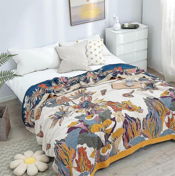 Bomuldsternet Boho Sengetæppe Dobbeltsidet Ternet Sengetøj Sofatæppe 150 X 200 Cm color 1