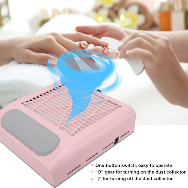 80W Nail Dust Collector Strong Suction Nail Art Dammsugare 100-240V (Rosa EU-kontakt)