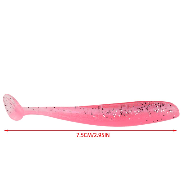 20 stk 7,5 cm myke fiskeagn av plast med t-hale - agn for fiskeutstyr (rosa)