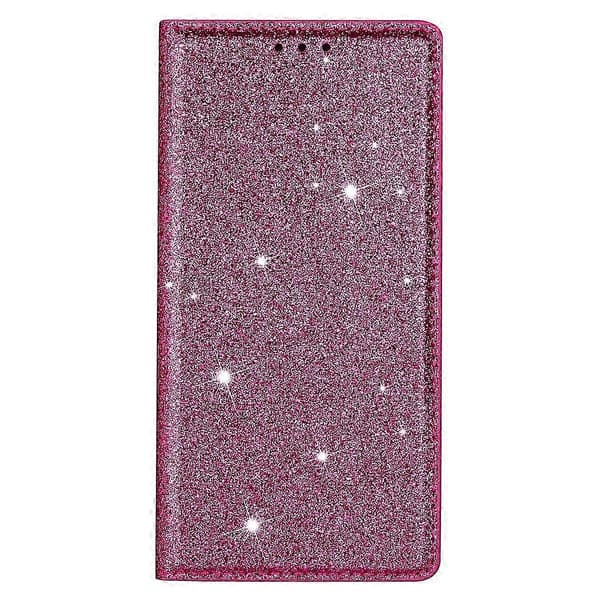 Cover til iPhone 16 Plus, glitrende PU-læder + TPU med kortholder - Rosa Rose