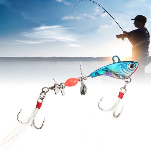 Sequin Luminous Simulation Artificial Fishing Lure with Feather Rotation VIB Fish Shape