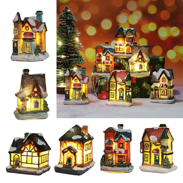 Gjør-det-selv-harpiks Julescene Snøhus Led Desktop Decoration Sett Gave Mini House Model Led Lights Holiday Ornaments A 5