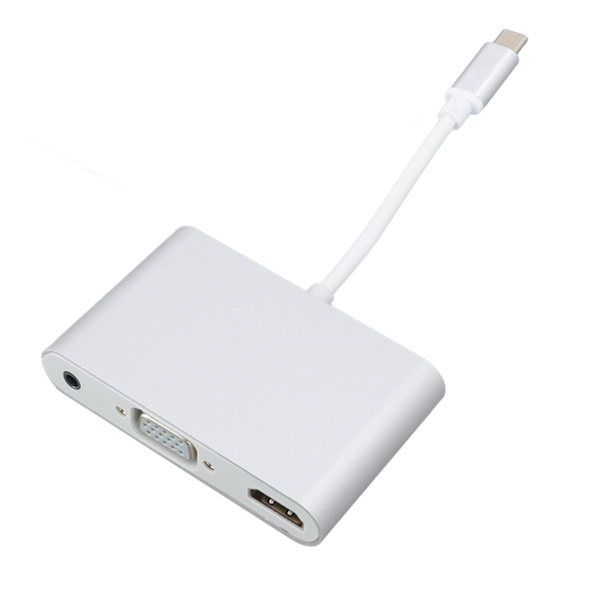 USB-C-telakointiasema USB-C - HD-multimedialiitäntä VGA 3,5 mm äänensiirtotelakointiasema Hopea