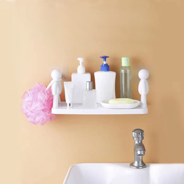 Wall Mounted Shelf Hole Free Installation Small Doll Shape Large Capacity Plastic Stable Load-Bearing Storage Rack White