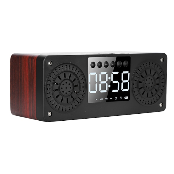 Bluetooth Mini Trådlös Väckarklocka Utomhus Portabel Plugin Kort Bass Musik Högtalare (Röd Träådring)