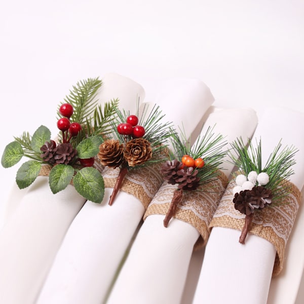 Pinecone Servettringar Söta återanvändbara julservetthållare Bordsdekor för middagsfest jubileum