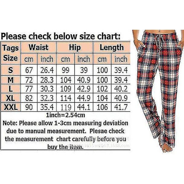 Bløde Flanel Check Kvinders Pyjamasbukser med Lommer - Blå XXL