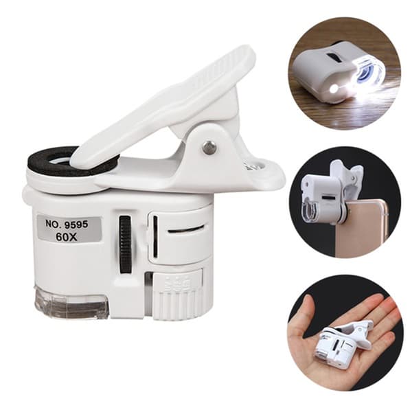 Portable LED 60x Magnifier Phone Clip Universal HD Microscope with LED Light