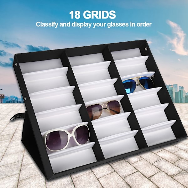 18 Grids Glasögon Display Case Solglasögon Förvaringslåda Organizer Glasögon Smycken Display Box