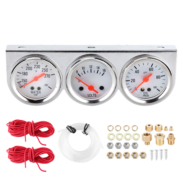 Universal 3 i 1 mätare Set Vattentemp VoltsOil Press 52mm Meter Mekaniskt instrument