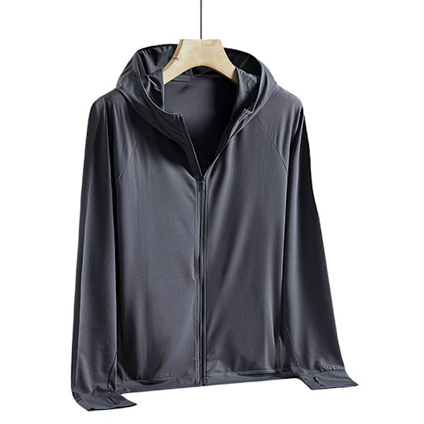 Mænd UPF 50+ Solbeskyttelse Letvægts Full Zip Hoodie Jakke Langærmet Solbeskyttende Jakke til Fiskeri Vandreture Udendørs Mørkegrå XL