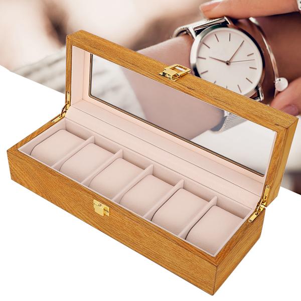 Trä 6 Grid Watch Display Box Transparent Window Watch Storage Box Case