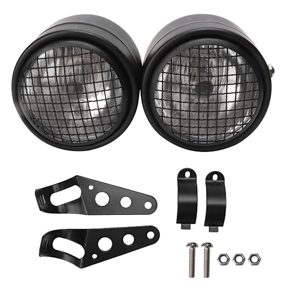 Universal Motorcykel 8.5in Jern Forlygte Dobbelt Twin Rundt Forlygte (Sort Gitter Hvid)