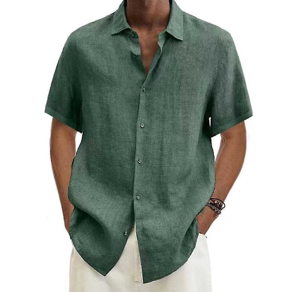 Sommer Herre Bomullslin Bluser med Korte Ermer Løse Topper Hvit Oversized S-5XL