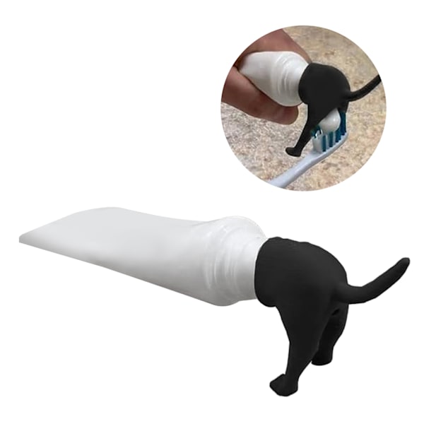 Bajsande hundrumpa Tandkräm Topper Rolig bajsande hund Tandkrämslock Tandkräm Topper Dispenser Svart