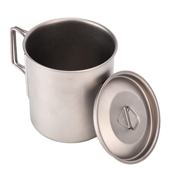 Titanium Cup 420ml High Temperature Resistance Portable Outdoor Camping Mug with Lid Foldable Handle