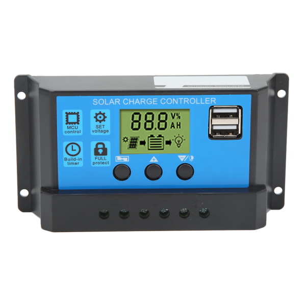 12V 24V Solcelleladningsregulator USB PWM Fotovoltaisk Solpanel Ladningsregulator med LCD-skærm 10A