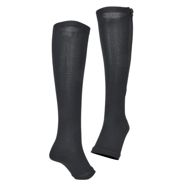 1 par glidelås midt på leggen kompresjonsstrømper slanke leggings stretch sokker åpen tå (svart XXL)