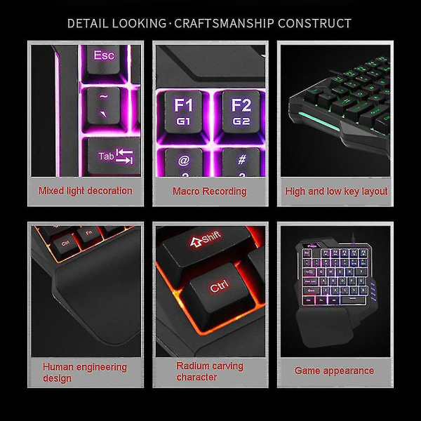 Spilltastatur, 35 taster enhånds minispilltastatur 7 farger Rgb bakgrunnsbelyst ergonomisk spillkontroller