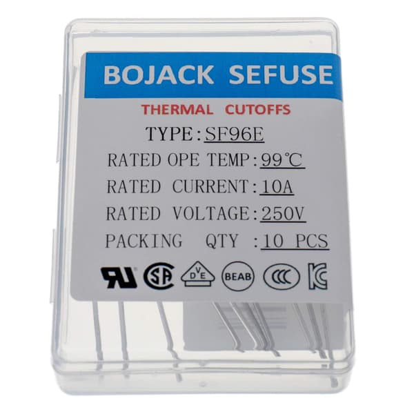 SF96E SEFUSE Termiske sikringer 10A 250V, 99°C Termiske sikringer, 10-pakning