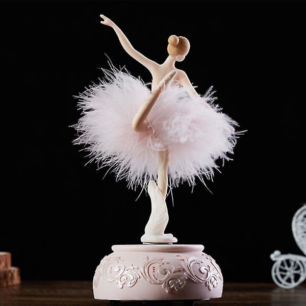 Ballerina Musikdåse Dansepige Svanesø karrusel med fjer til fødselsdagsgave