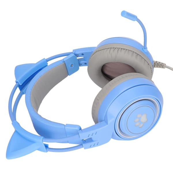 SYG25 Spelheadset med kattöron USB+3,5 mm-kontakt Spelhörlurar Stöder volymjustering Mikrofonavstängning (blå)
