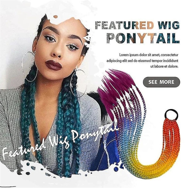 Kvinner Jenter Utvalgte parykk hestehale Etnisk stil Gradient Fargerike flettede parykker hårforlengelse E