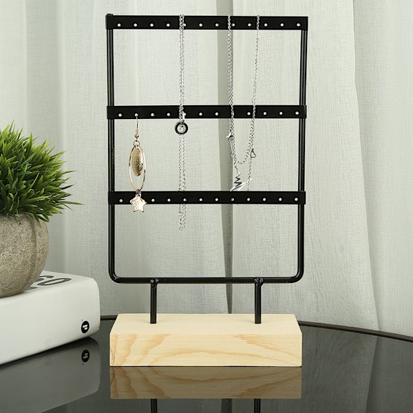 36 hål metall smycken förvaringsställ Display stativ örhängen Halsband Organizer med trä bassvart