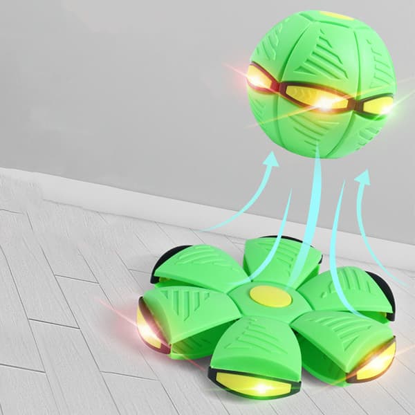 Flying Saucer Ball Magic Decompression Deformable Ball Flying Flat Throwing Discs Parent Child Interactive Toy with Light Green