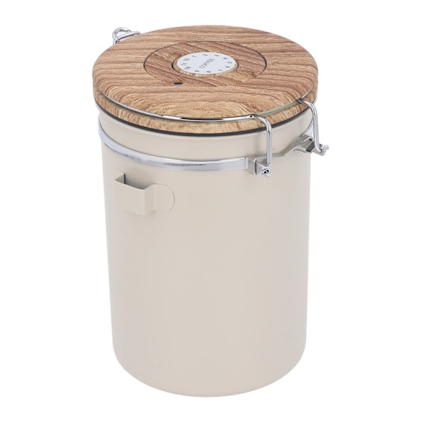 Kaffebeholder 1,8L rustfrit stål Lufttæt opbevaringsbeholder til kaffebønner med dagskontrol stålske til te, mel, korn, sukker Beige