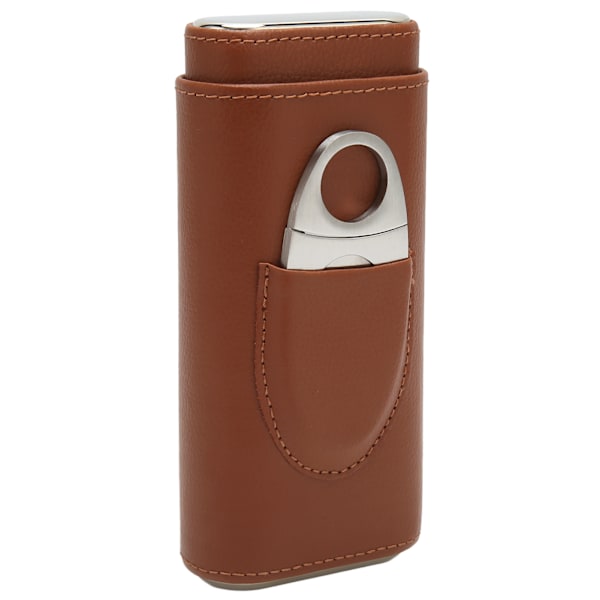 PU Læder Cigar Humidor Holder 3 Cigarer Cedertræ Indlæg Cigar Rejseetui til Rejser Skrivebord Brun