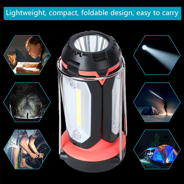 LED Campinglygte Multifunktion COB Bærbar LED-lommelygte Camp Lampe (rød)