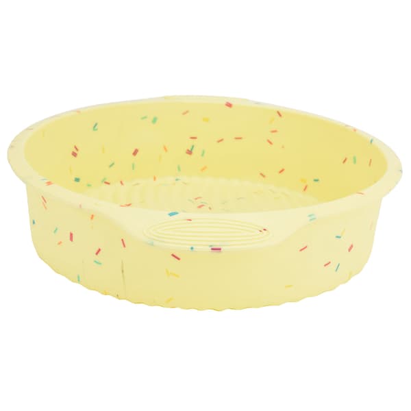 Round Cake Pan Non-Stick Reusable Baking Pan with Handle Baking Mold for Home Kitchen (Yellow with Color Particles)