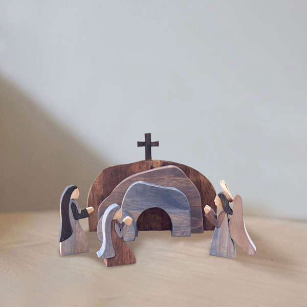 Påsk scen trä dekoration trä Jesus födelse Kristus staty dekoration