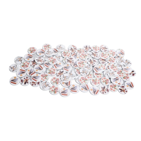 100 stk Blandet Trykk Treknapper 2 Hull Runde Dekorative Treknapper for Søm DIY Håndverk Tegneserie Trykk Fugl